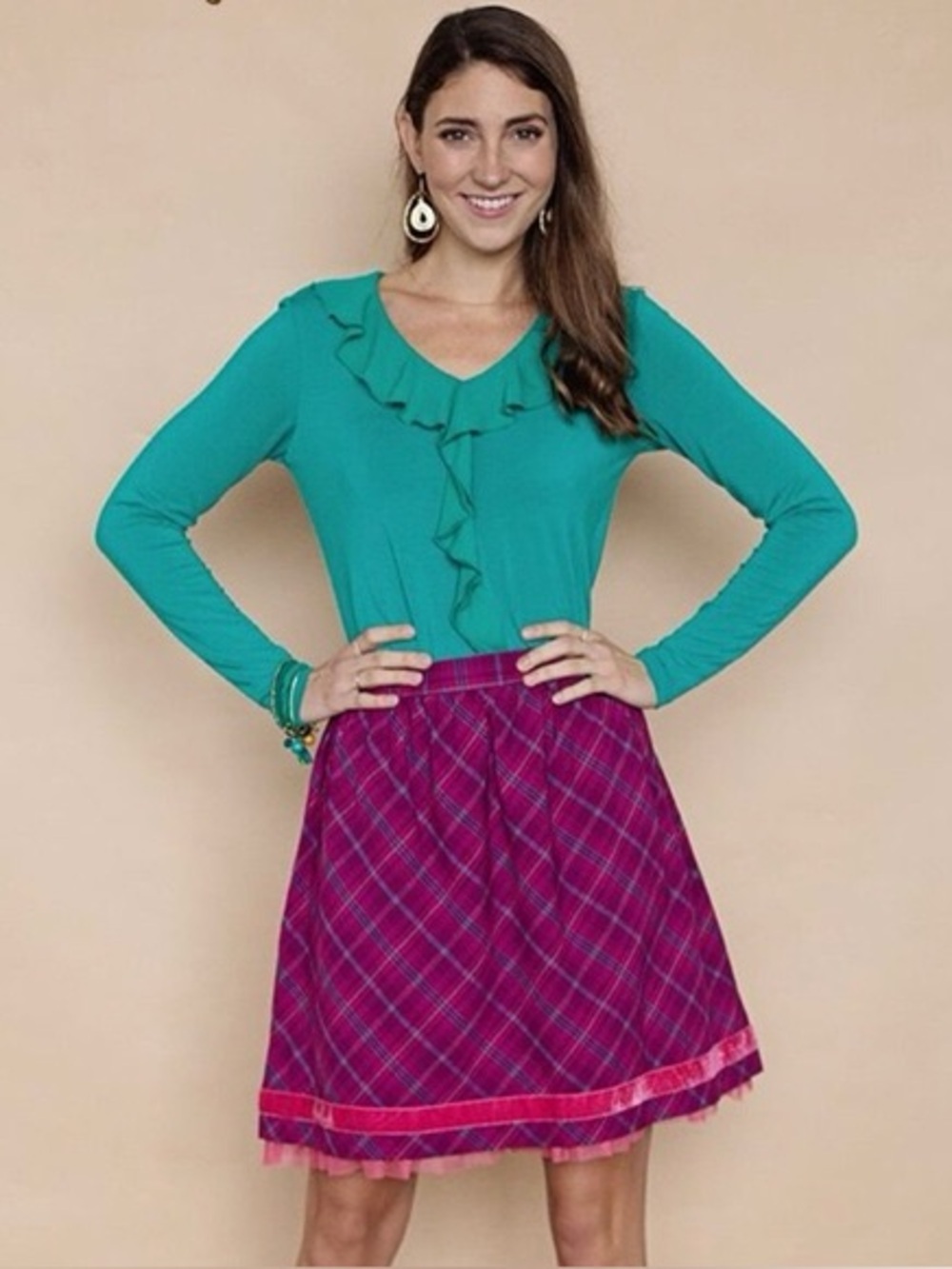 Matilda Jane Plaid Skirt M Pink Tulle Ruffle Preppy Cottagecore NWT